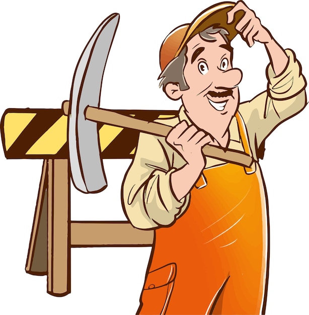 trabajador en uniforme con pico en la mano ilustración vectorial de dibujos animados