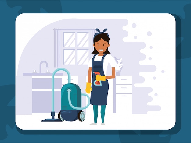 Trabajadora housekepping con aspiradora
