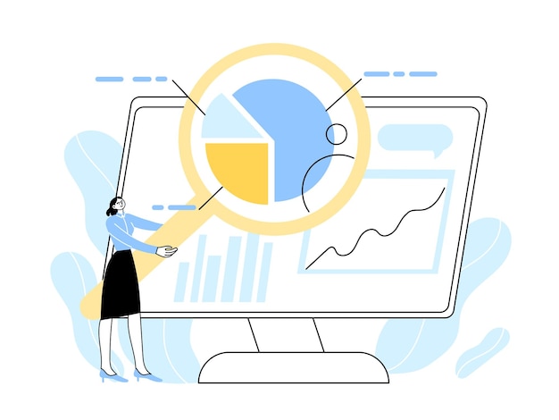 Trabajadora investiga datos en busca y exploración de información