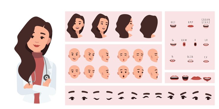 Vector trabajadora médica mujer médico creación de avatar adecuado para animación