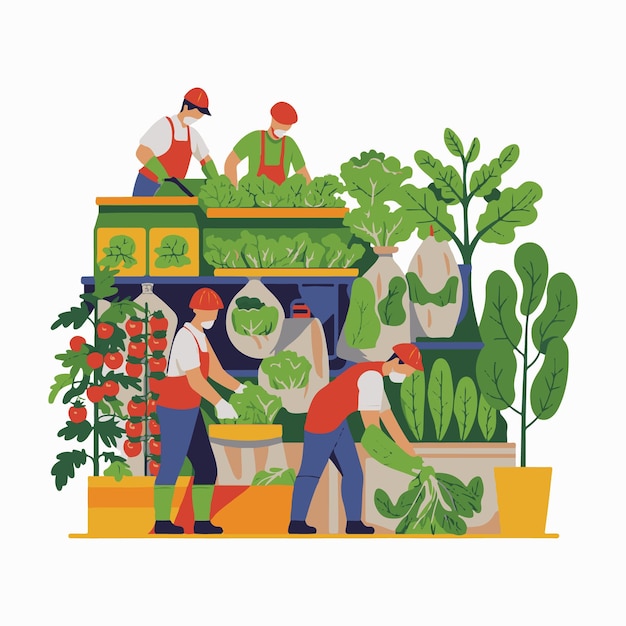 trabajadores agrícolas de la cosecha de plantas agricultura ecológica