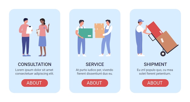 Los trabajadores del almacén vector ilustración banner con personal hombre mujer personas que trabajan en la empresa de almacenamiento, cargando cajas en el almacén