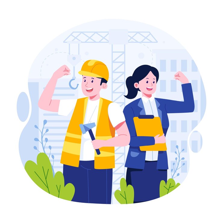 Trabajadores y capataces en el proyecto de construcción