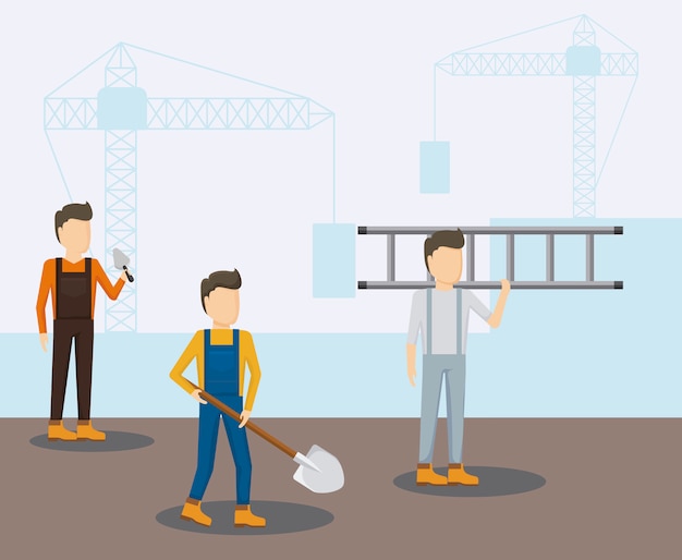 Vector trabajadores de la construcción avatares personajes.