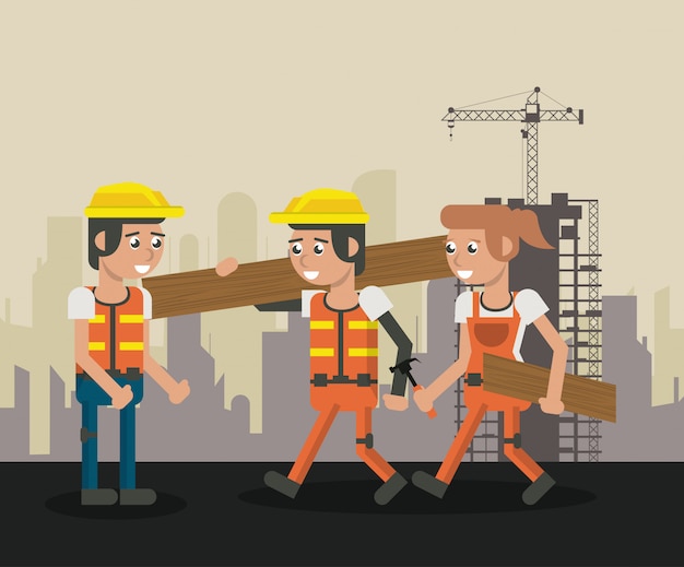 Vector trabajadores de la construcción dibujos animados