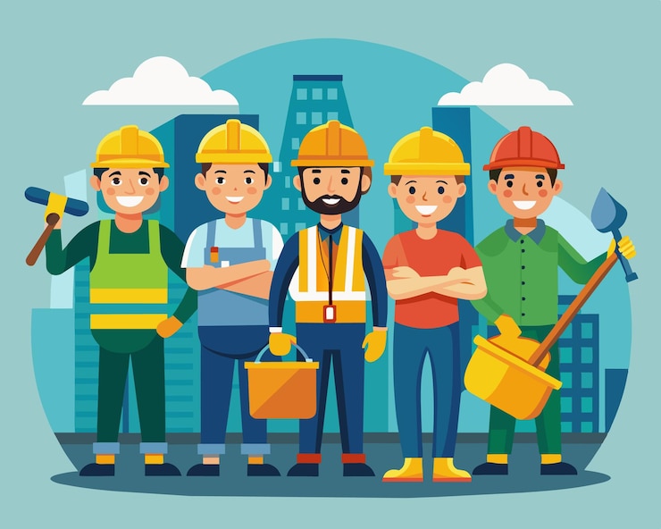 trabajadores de la construcción ilustración vectorial plana