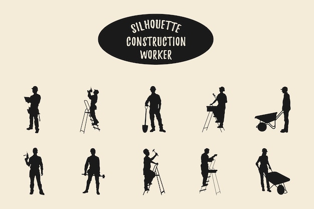 Trabajadores de la construcción siluetas vectoriales siluetas de trabajadores de la construcción con diferentes herramientas