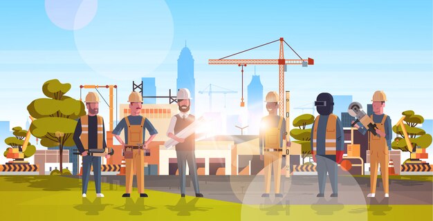 trabajadores de la construcción sobre el sitio de construcción
