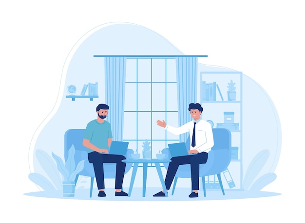 Los trabajadores se consultan entre sí sobre el concepto de trabajo Ilustración plana