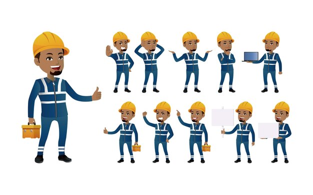 Trabajadores con diferentes poses. vector