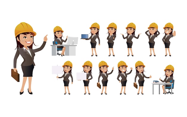 Trabajadores con diferentes poses