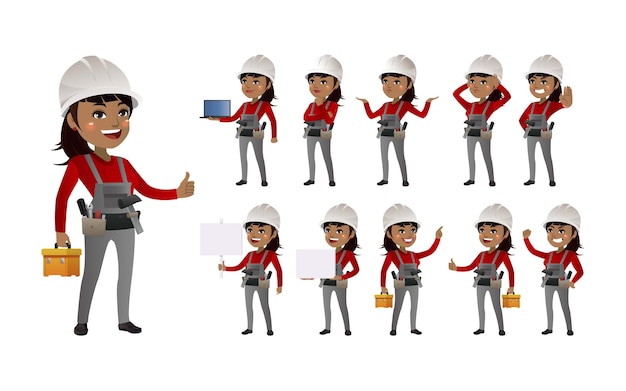 Trabajadores con diferentes poses