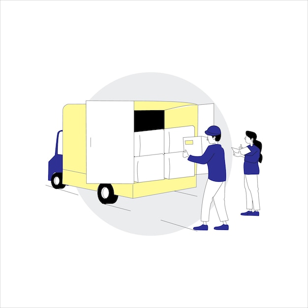 Trabajadores de entrega y logística cargando cajas en un camión