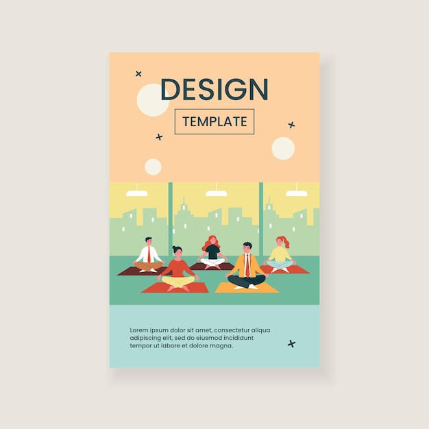 Trabajadores de oficina en ilustración plana de grupo de yoga
