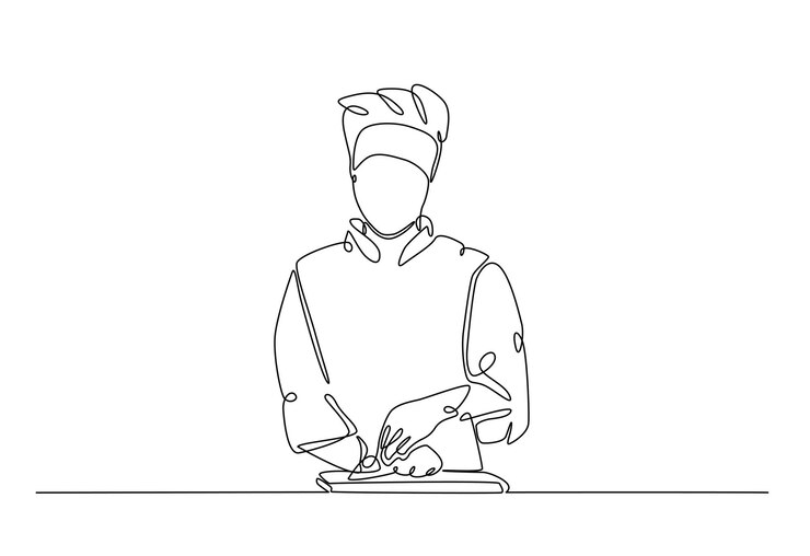 Vector los trabajadores de la panadería amasan la masa en una ilustración continua de dibujo de una línea