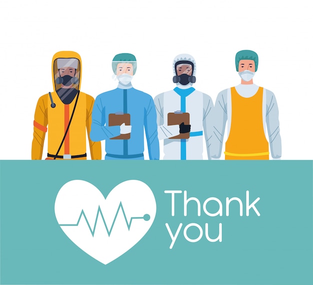 Vector trabajadores del personal médico gracias diseño de ilustración de mensaje