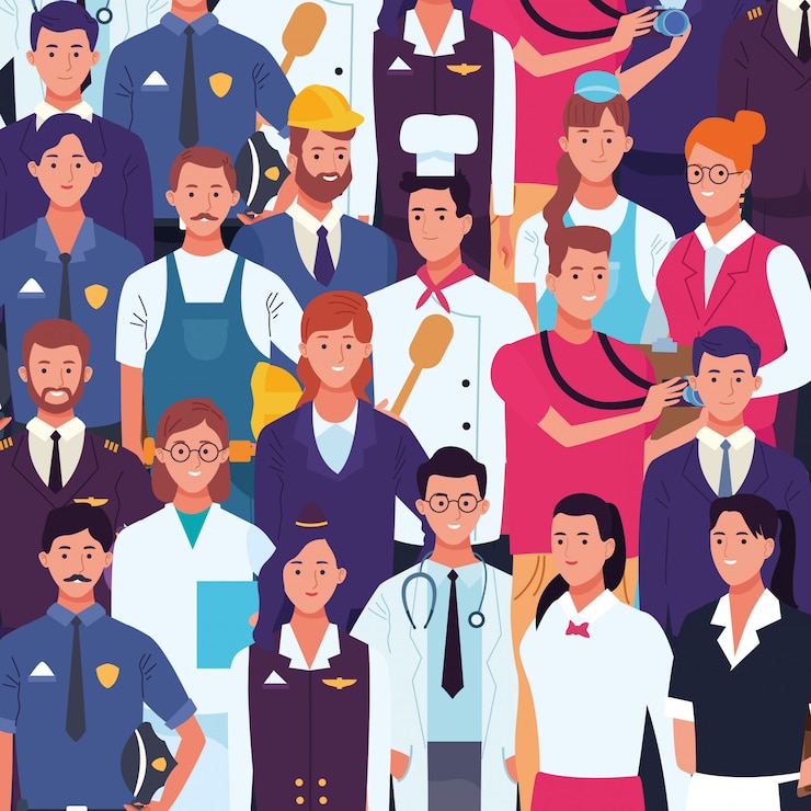 Vector trabajadores profesionales dibujos animados del día del trabajo