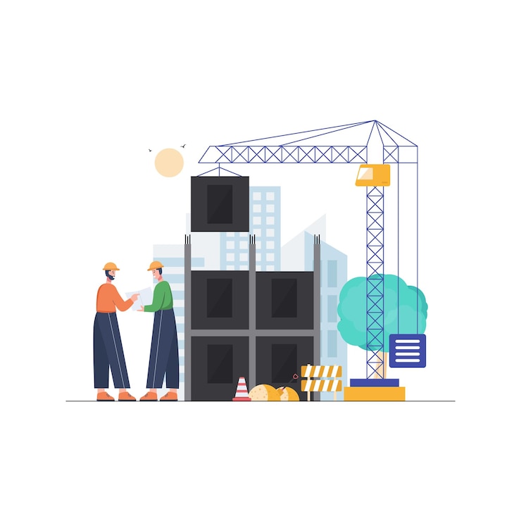 Vector trabajadores que discuten el trabajo en la ilustración del concepto de vista del sitio del cliente