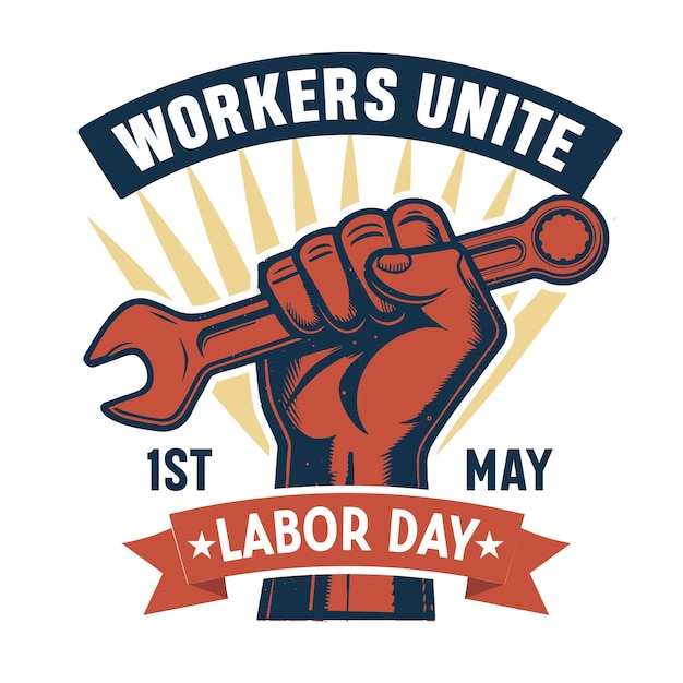 Trabajadores Unidos Diseño del Día del Trabajo con Gráfico de Llave