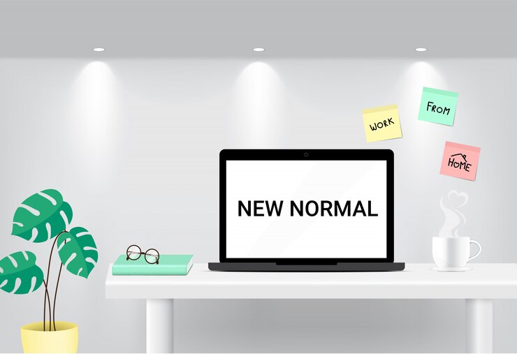 Vector trabajando en casa ilustración del concepto. nueva computadora portátil en línea normal freelancers.