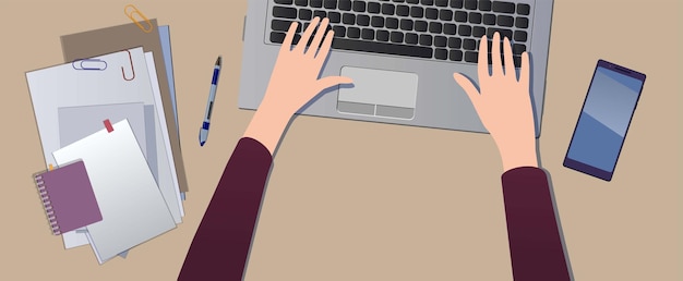 Trabajando en el lugar de trabajo de un diseñador de portátiles Vector
