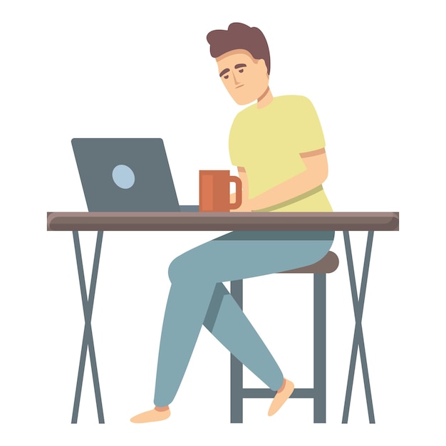 Trabajando hasta tarde icono de dibujos animados vector Trabajo de oficina Hombre adicto al trabajo