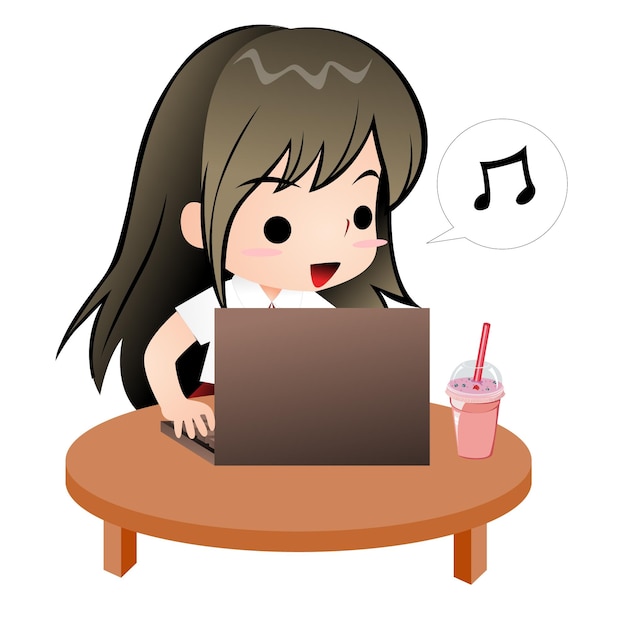 trabajar buen humor disfruta niña personaje de dibujos animados lindo