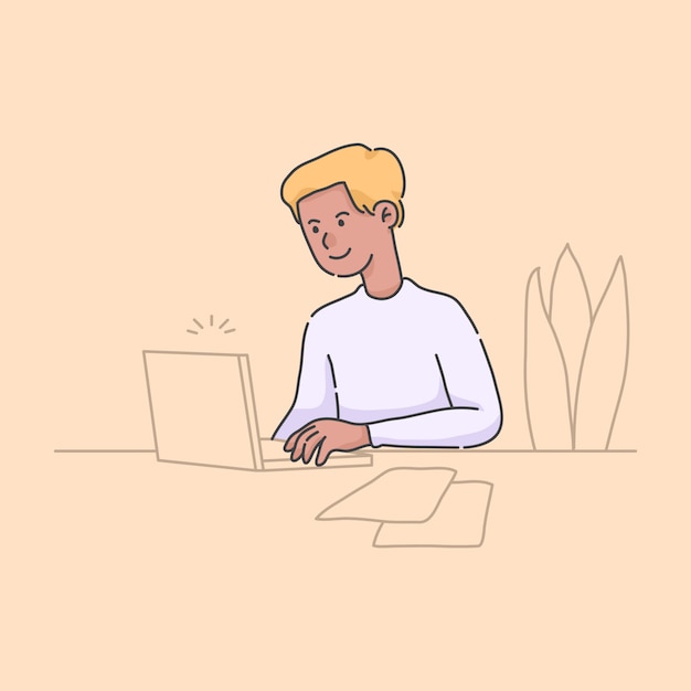 trabajar en casa chico usando laptop ilustración
