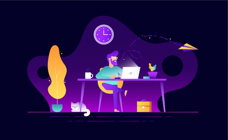 Vector trabajar desde casa ilustración de oficina de espacio de trabajo