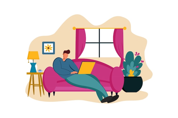 Vector trabajar desde casa en la ilustración de la web del sofá