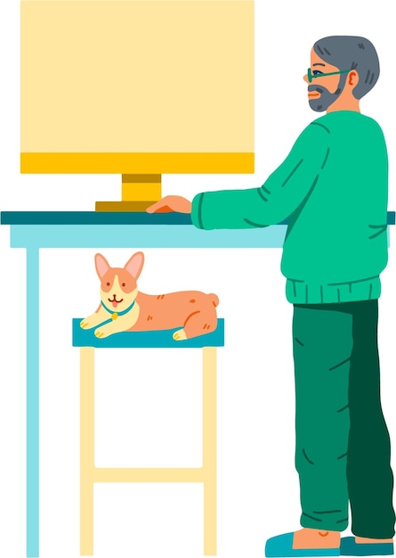 Vector trabajar desde casa mascotas hombre y perro