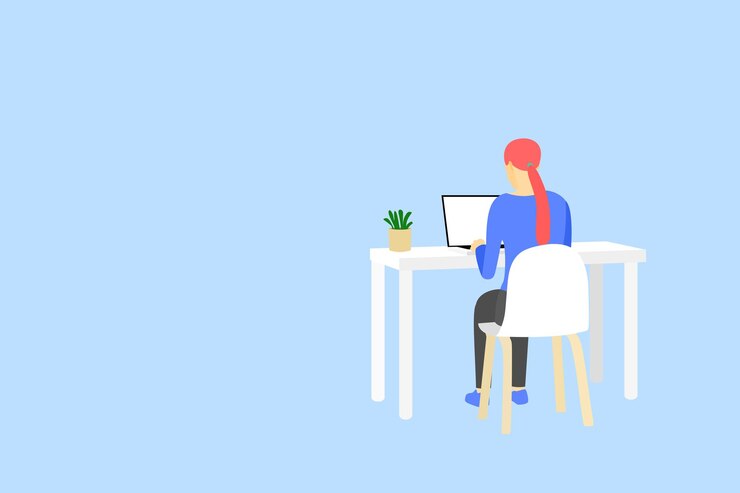 Trabajar desde casa persona con computadora portátil ilustración vectorial arte gráfico plano digital