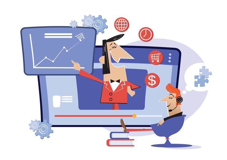 Vector trabajar en línea, clases de internet, educación en línea. webinar, metáfora de la enseñanza en línea del aula digital