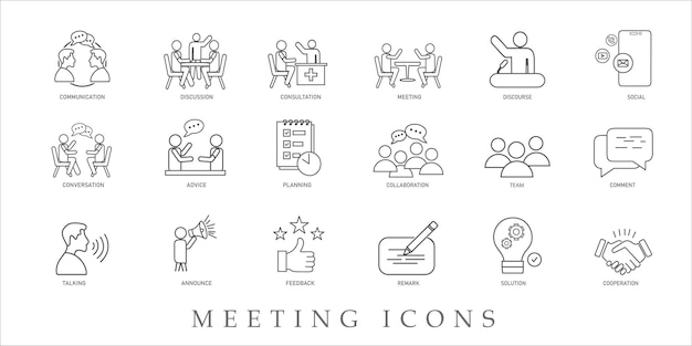 Trabajar en linestyle iconos web colaboración coaching objetivos asociación de negocios trabajo en equipo y recopilación Un vector