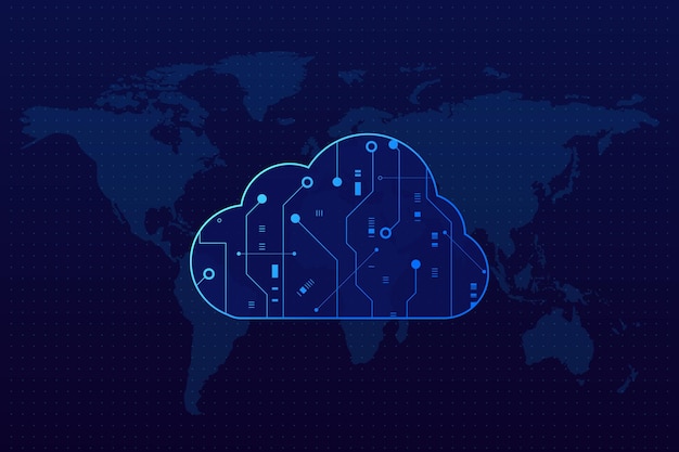 Trabajo de almacenamiento en línea futurista de tecnología de nube moderna desde casa