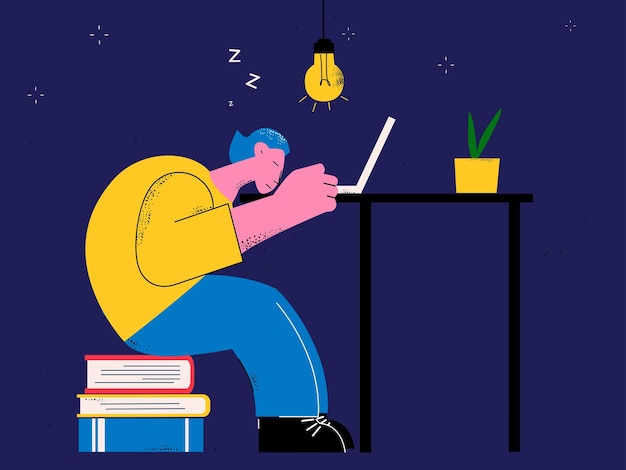 Trabajo burnout mujer dormido agotado estudiante cansado freelancer