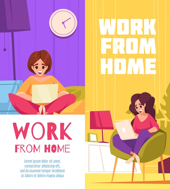 Trabajo desde casa conjunto de pancartas