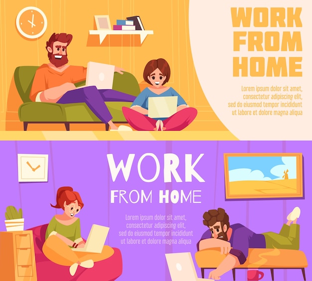 Trabajo desde casa conjunto de pancartas