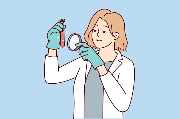 Trabajo científico femenino con tubo en laboratorio