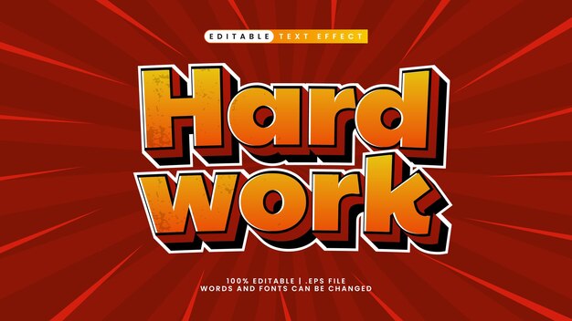trabajo duro efecto de texto 3D