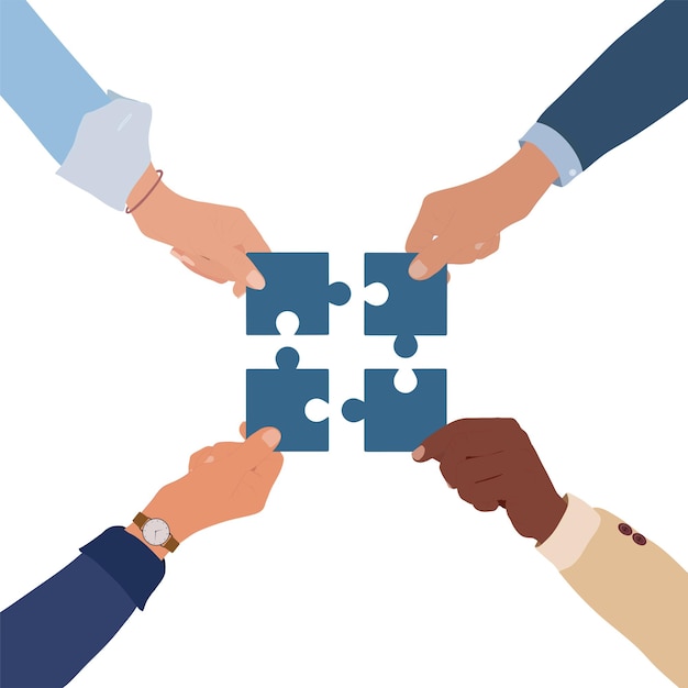 Trabajo en equipo y colaboración para conectar las piezas del rompecabezas