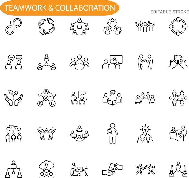 Trabajo en equipo Colaboración Iconos Red de grupos Reunión Ideas compartidas