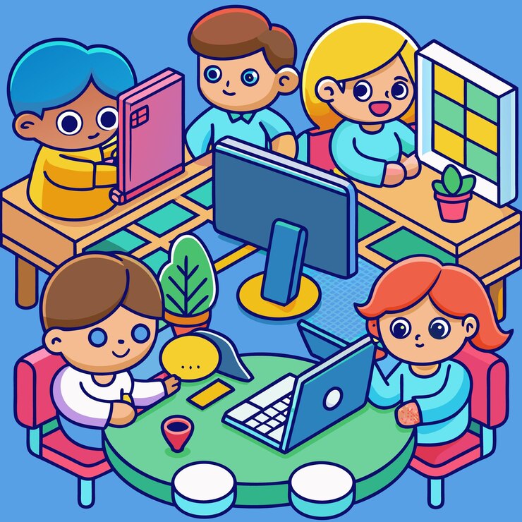 Vector trabajo en equipo colaborativo trabajadores de oficina modernos involucrados en la resolución creativa de problemas