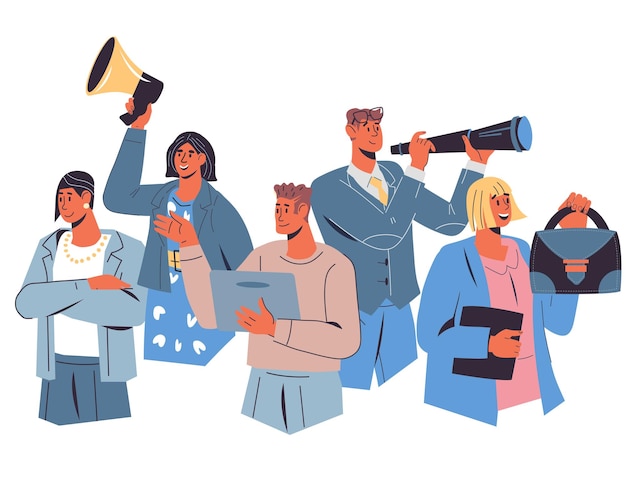 Trabajo en equipo conjunto y personajes de trabajo en equipo de exitosos especialistas altamente calificados vector