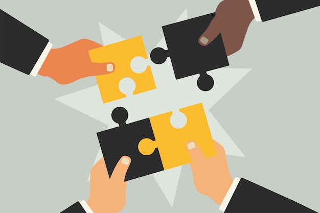Trabajo en equipo y creativo Resolución de rompecabezas a mano