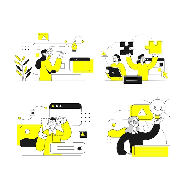 Trabajo en equipo e innovación Conceptos ilustrados