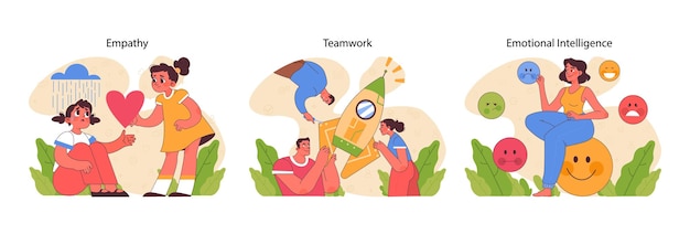 Trabajo en equipo de empatía e inteligencia emocional concepto que ilustra la colaboración compasiva y