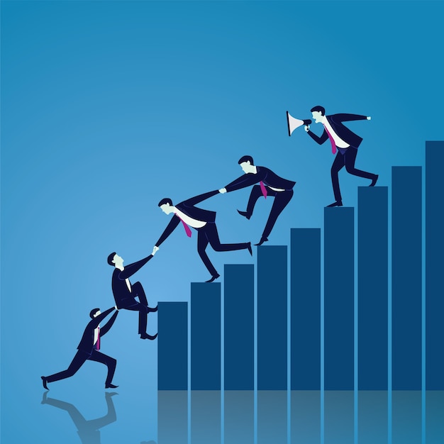 Trabajo en equipo empresarial para alcanzar el éxito juntos
