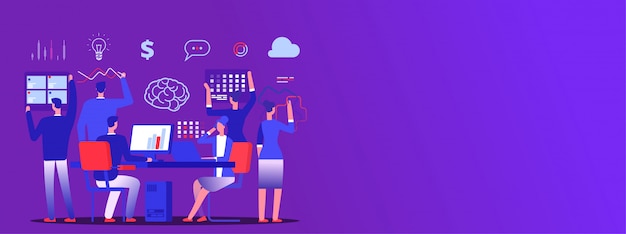 Trabajo en equipo, equipo de negocios lluvia de ideas copia espacio banner