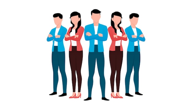 trabajo en equipo ilustración de carácter empresarial cinco caracteres en pose de pie creado sobre fondo blanco